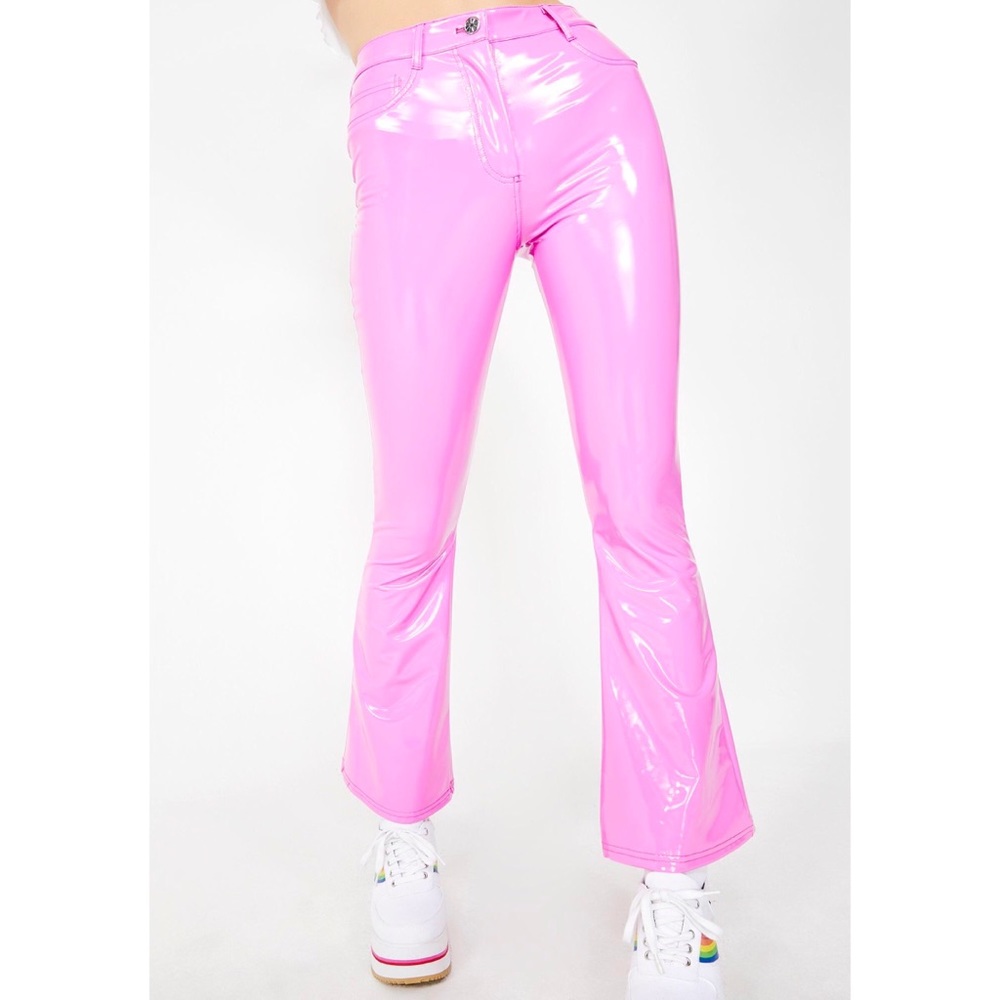 Delias x Dolls Kill Pink High Waist PVC Flare Pant